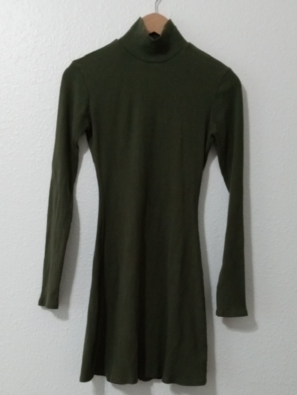 Reformation Olive Green Ribbed Turtleneck Long Sleeve Dress - Picture 2 of 5